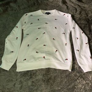 White Sweater with Rose print